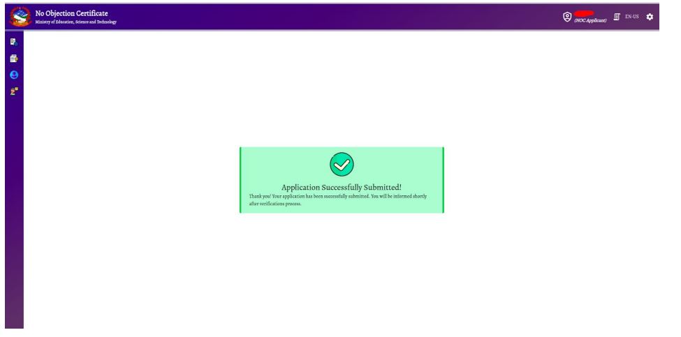successfully submitted noc