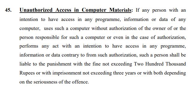 Cyber law of Nepal section 45