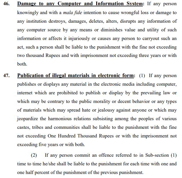 section 46 and 47 cyber law of Nepal