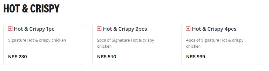 kfc hot and crispy price in nepal