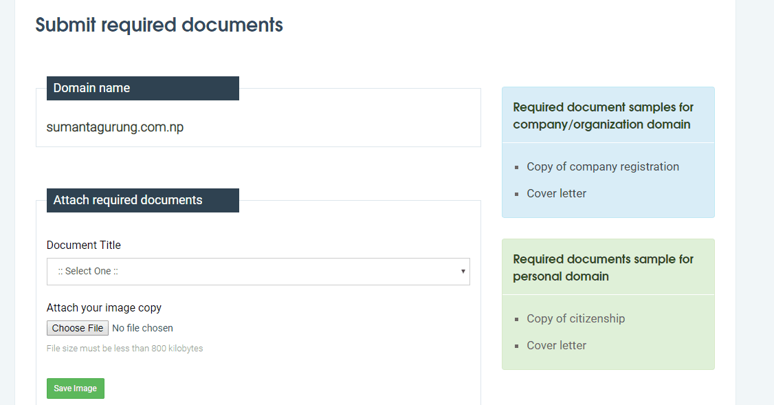 documents required for .com.np domain registration