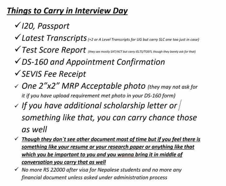 Things to carry during US Visa Interview