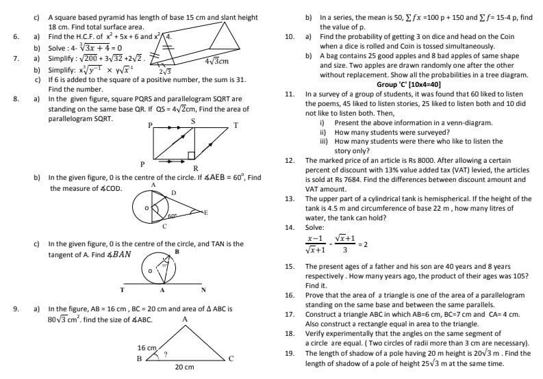 SEE Compulsory math exam question set 2