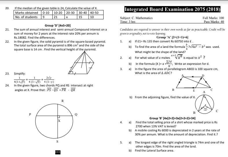 SEE Compulsory math exam question