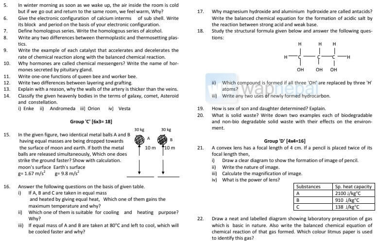 SEE Science Model Question