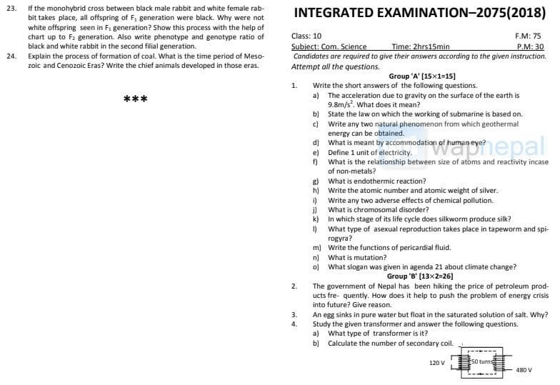 SEE Science practice Question