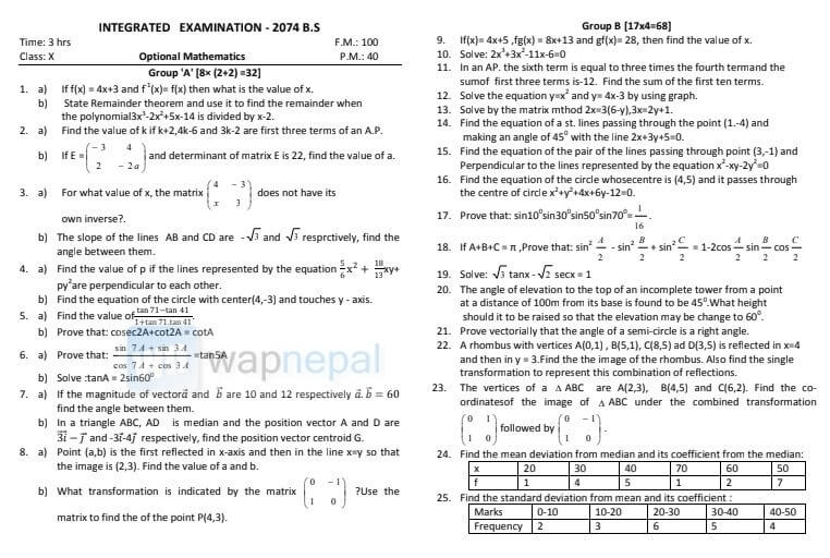 SEE Model Question Optional Math