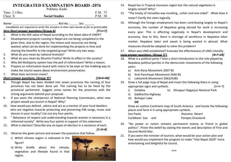 SEE Model Question Social Studies