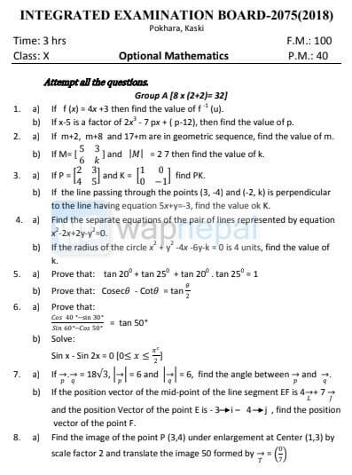 SEE optional maths question