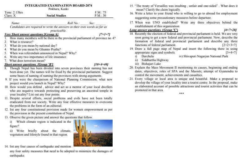 SEE practice question Social Studies