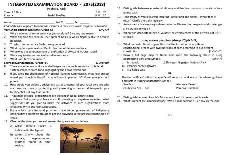 SEE questions Social Studies