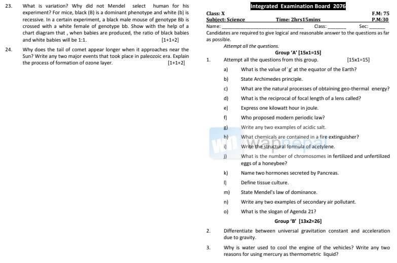 science SEE practice Questions