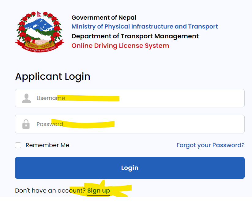 www dotm gov np online login