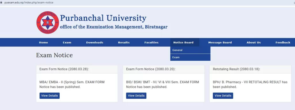 Purbanchal University Notice Board