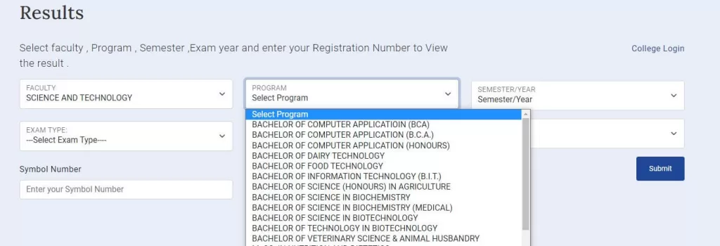 select program of your faculty