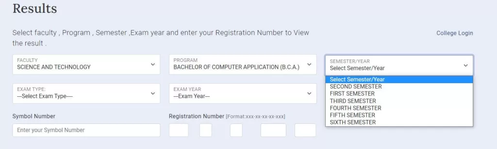 select your semester or year