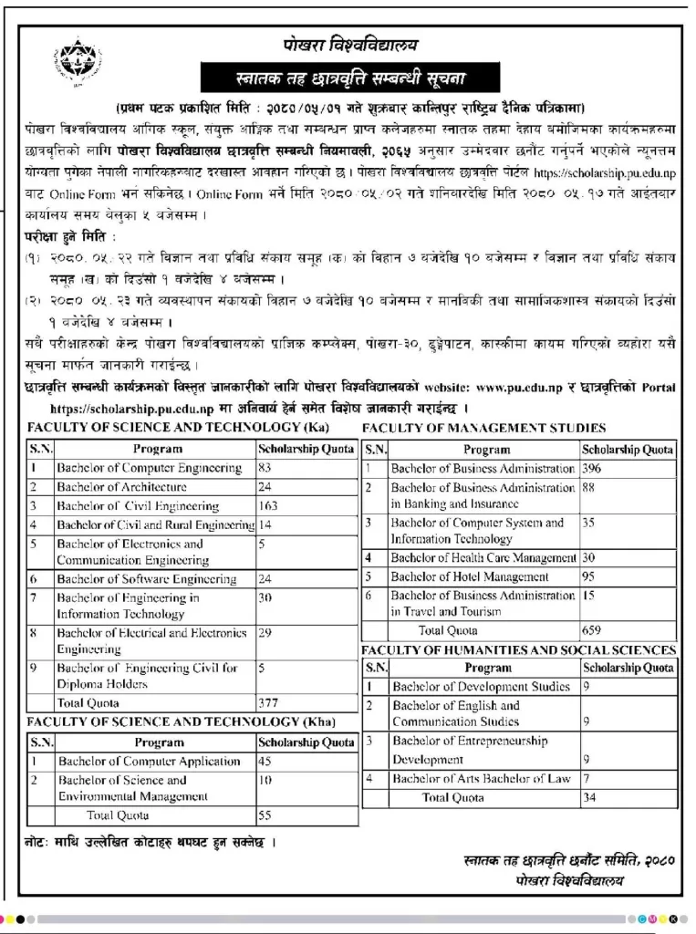 Pokhara University Scholarship 2080